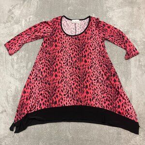 Sole Dione Studio Pink Cheetah Asymmetrical Tunic Womens Top 3/4 Sleeve Size M